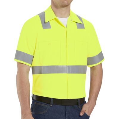Men's Tall High Visibility Safety Short Sleeve Work Shirt Thumbnail