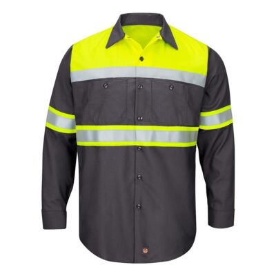 Men's Tall Hi-Visibility Colorblock Ripstop Long Sleeve Work Shirt Thumbnail